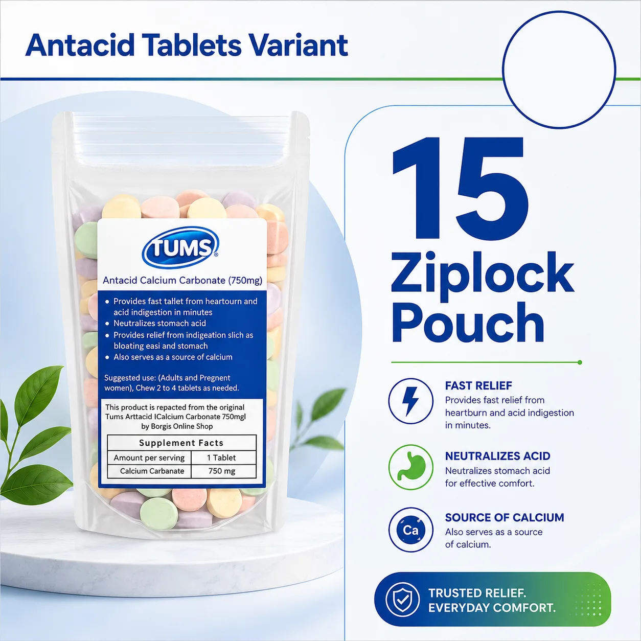 Tums Antacid 750mg Chewable Tablets